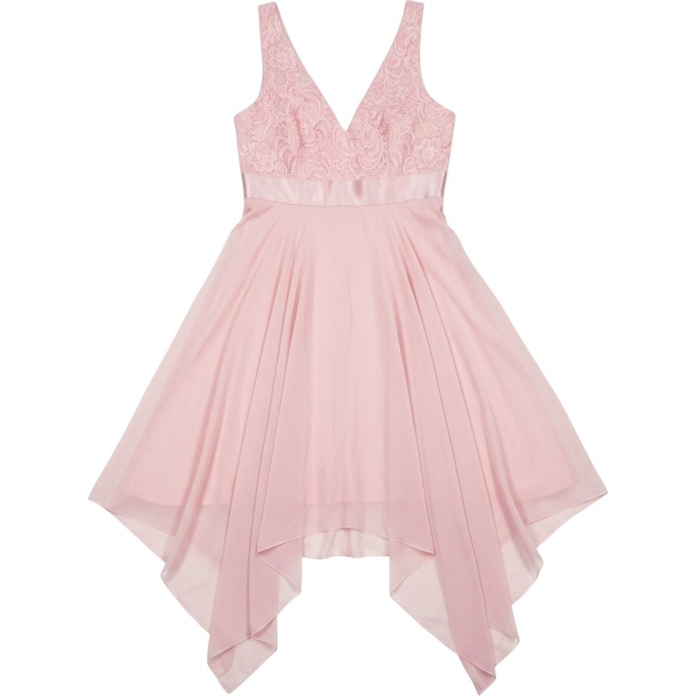 Fairy Ever-Pretty Pink Lace Chiffon Handkerchief Hem Cocktail Dress XL US 10 New